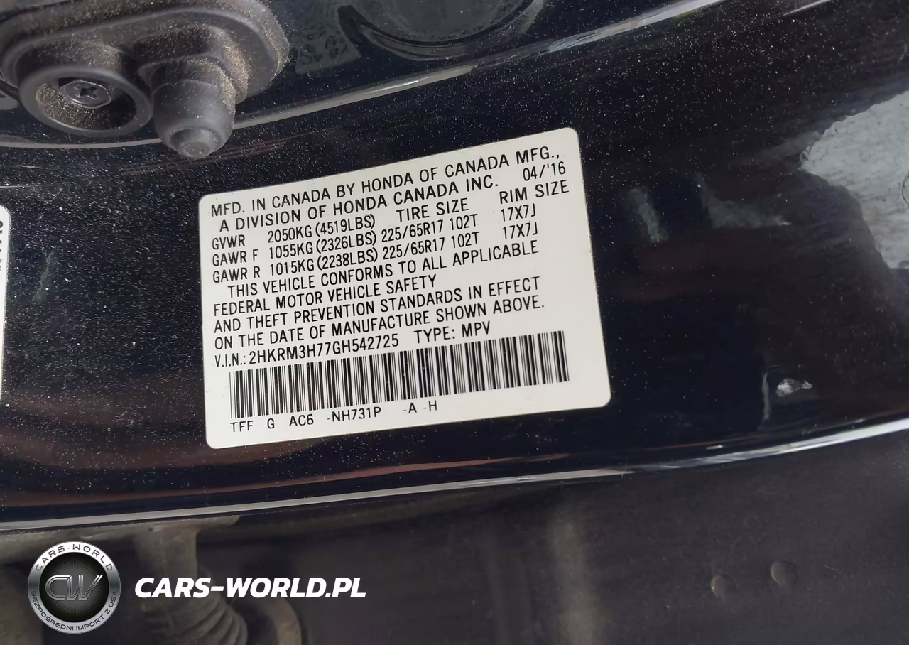 2016 Honda Cr-V Ex-L VIN:2HKRM3H77GH542725 - 9