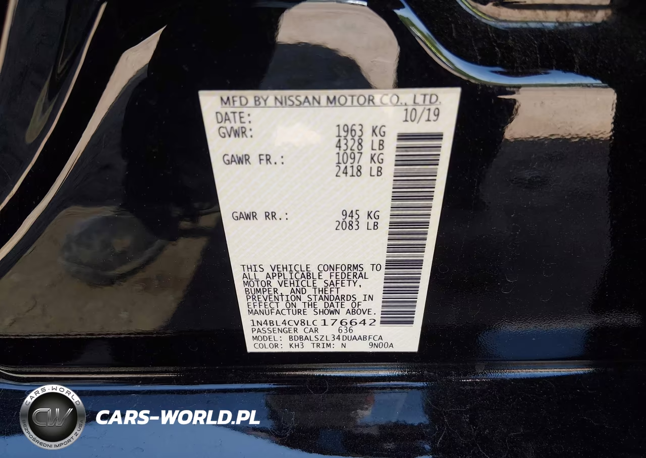 2020 Nissan Altima Sr Fwd VIN:1N4BL4CV8LC176642 - 9