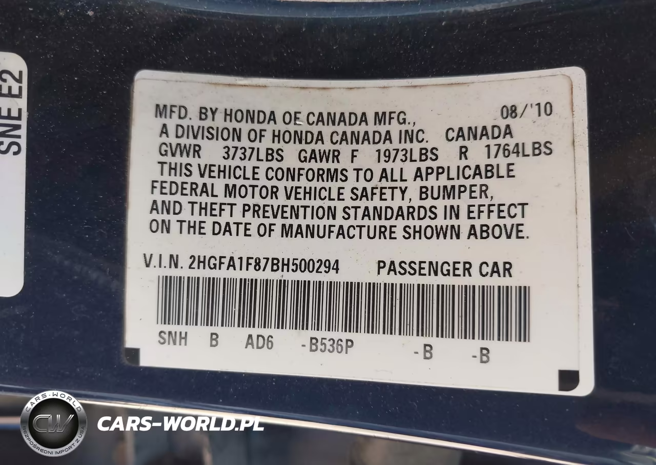 2011 Honda Civic Ex VIN:2HGFA1F87BH500294 - 9