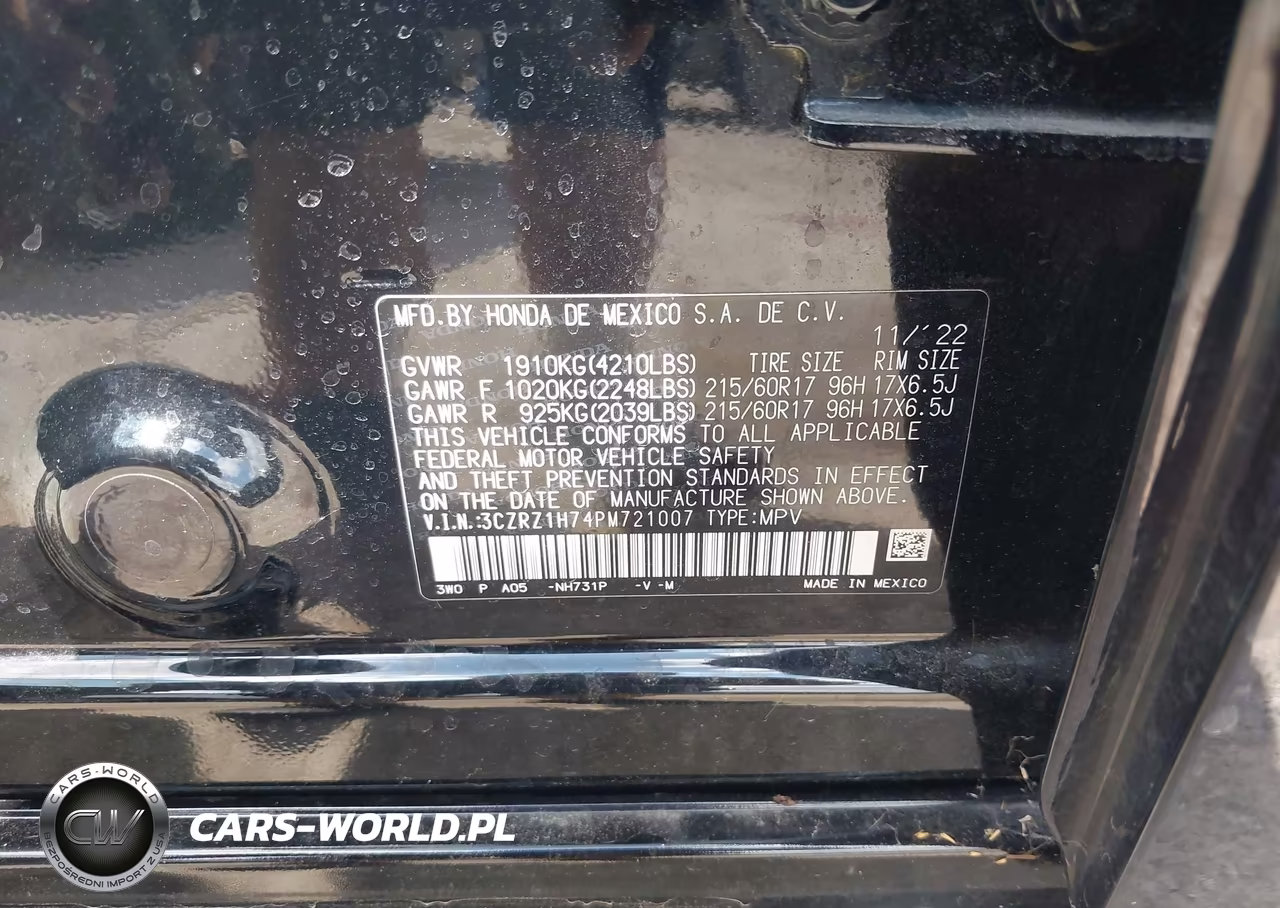 2023 Honda Hr-V 2Wd Ex-L VIN:3CZRZ1H74PM721007 - 9