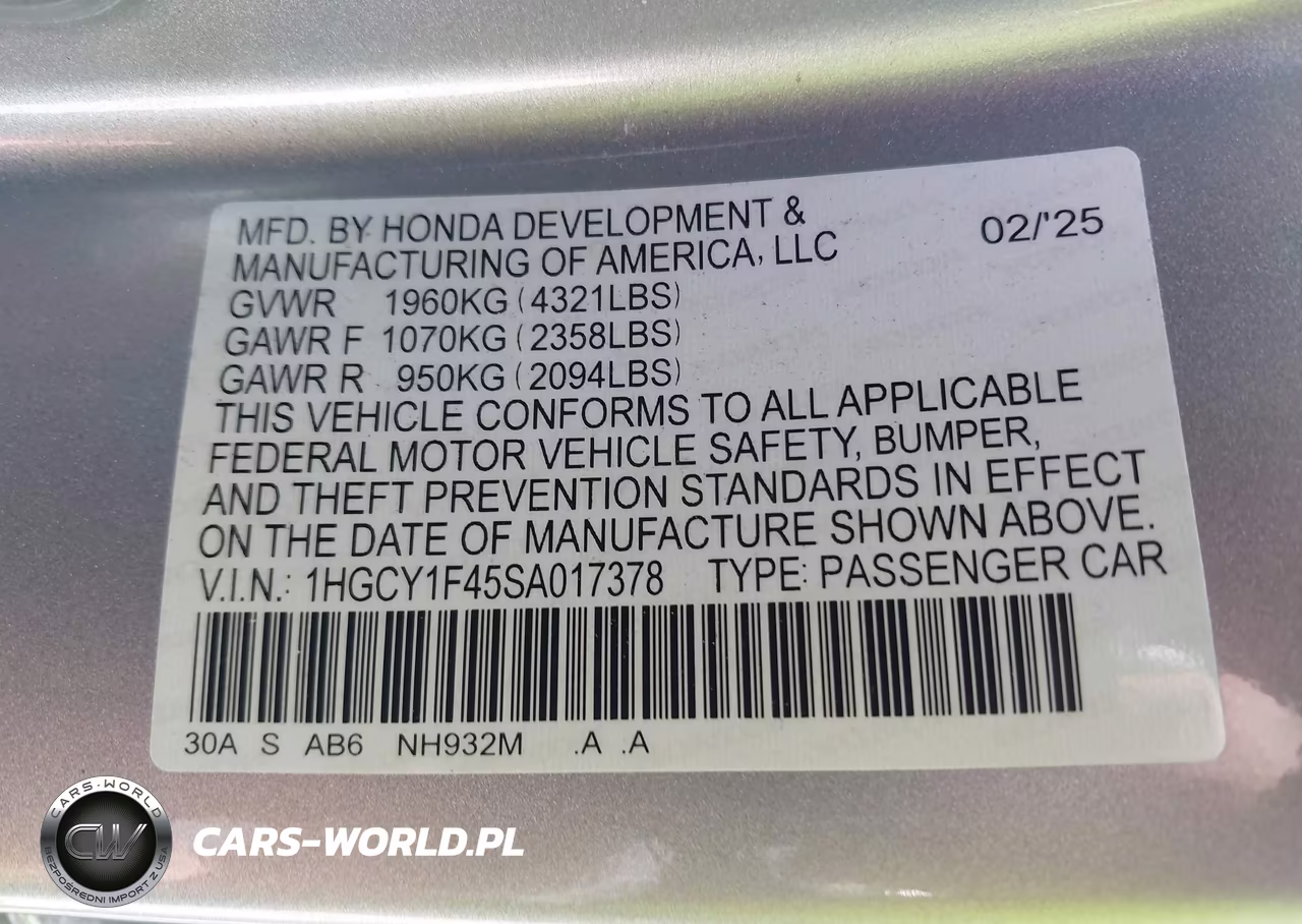 2025 Honda Accord Se VIN:1HGCY1F45SA017378 - 9
