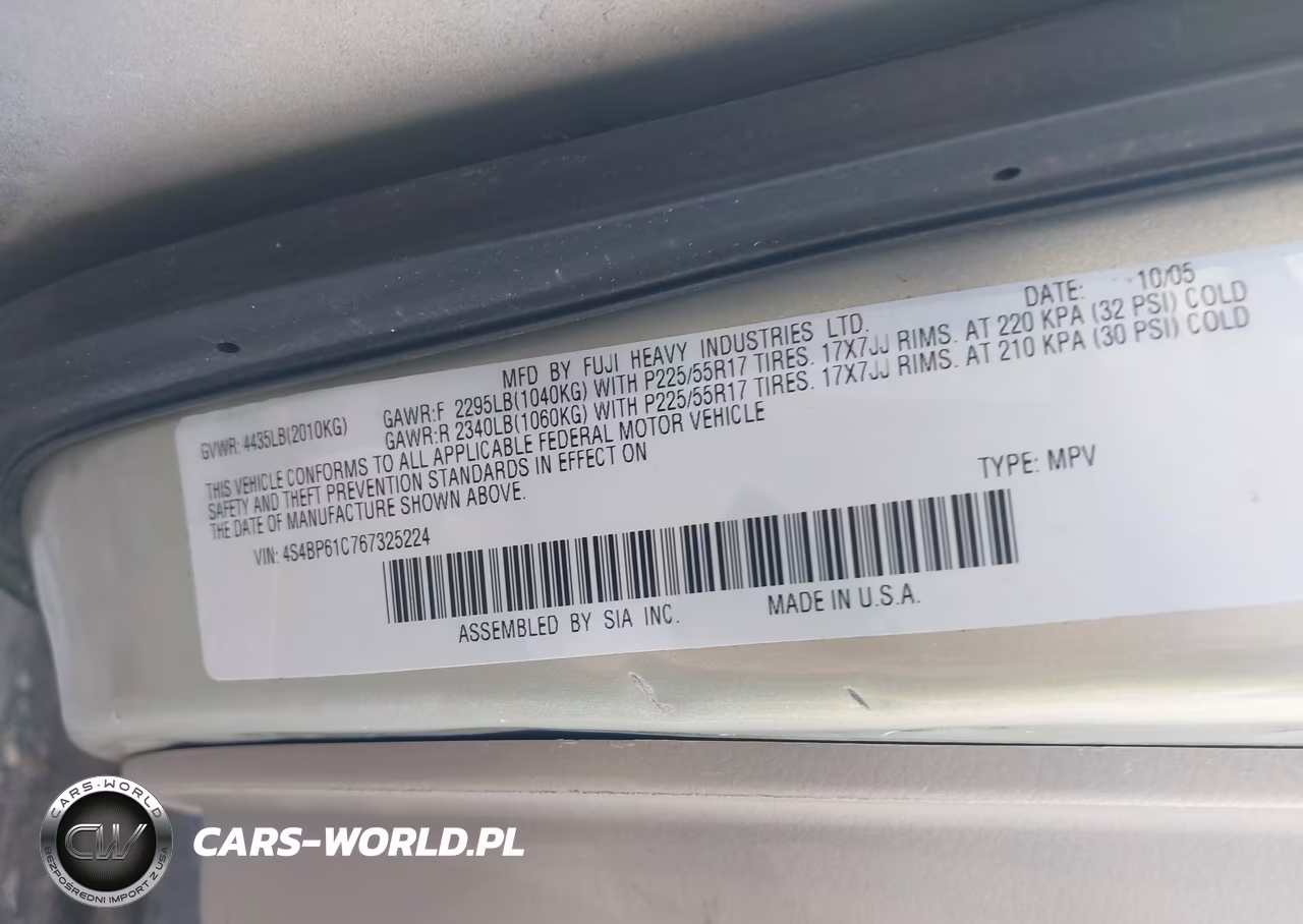 2006 Subaru Outback 2.5I VIN:4S4BP61C767325224 - 9