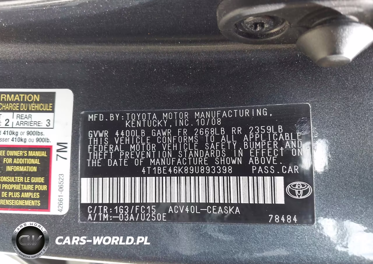 2009 Toyota Camry Se VIN:4T1BE46K89U893398 - 9