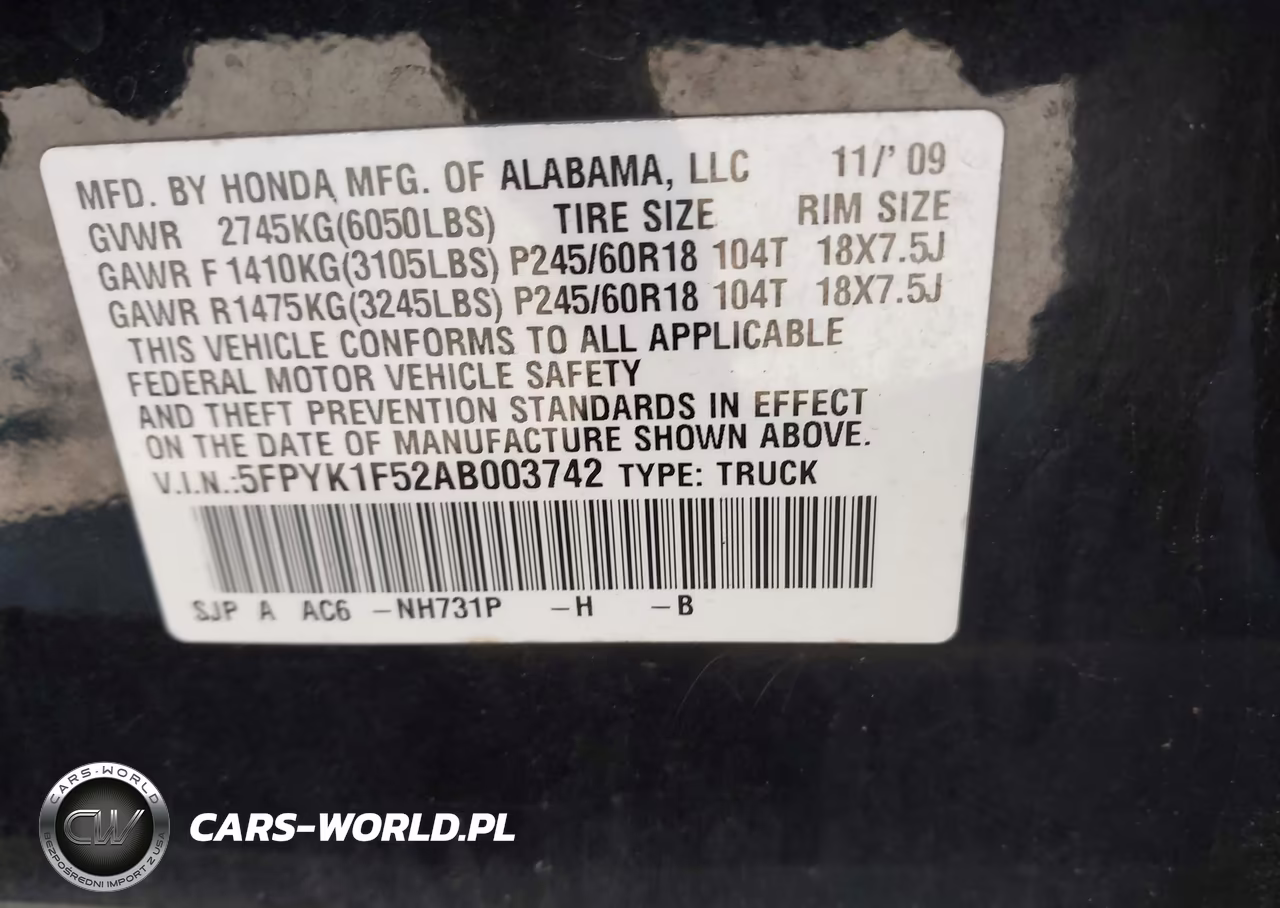 2010 Honda Ridgeline Rtl VIN:5FPYK1F52AB003742 - 9