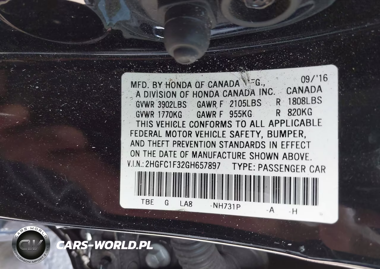 2016 Honda Civic Ex-T VIN:2HGFC1F32GH657897 - 9