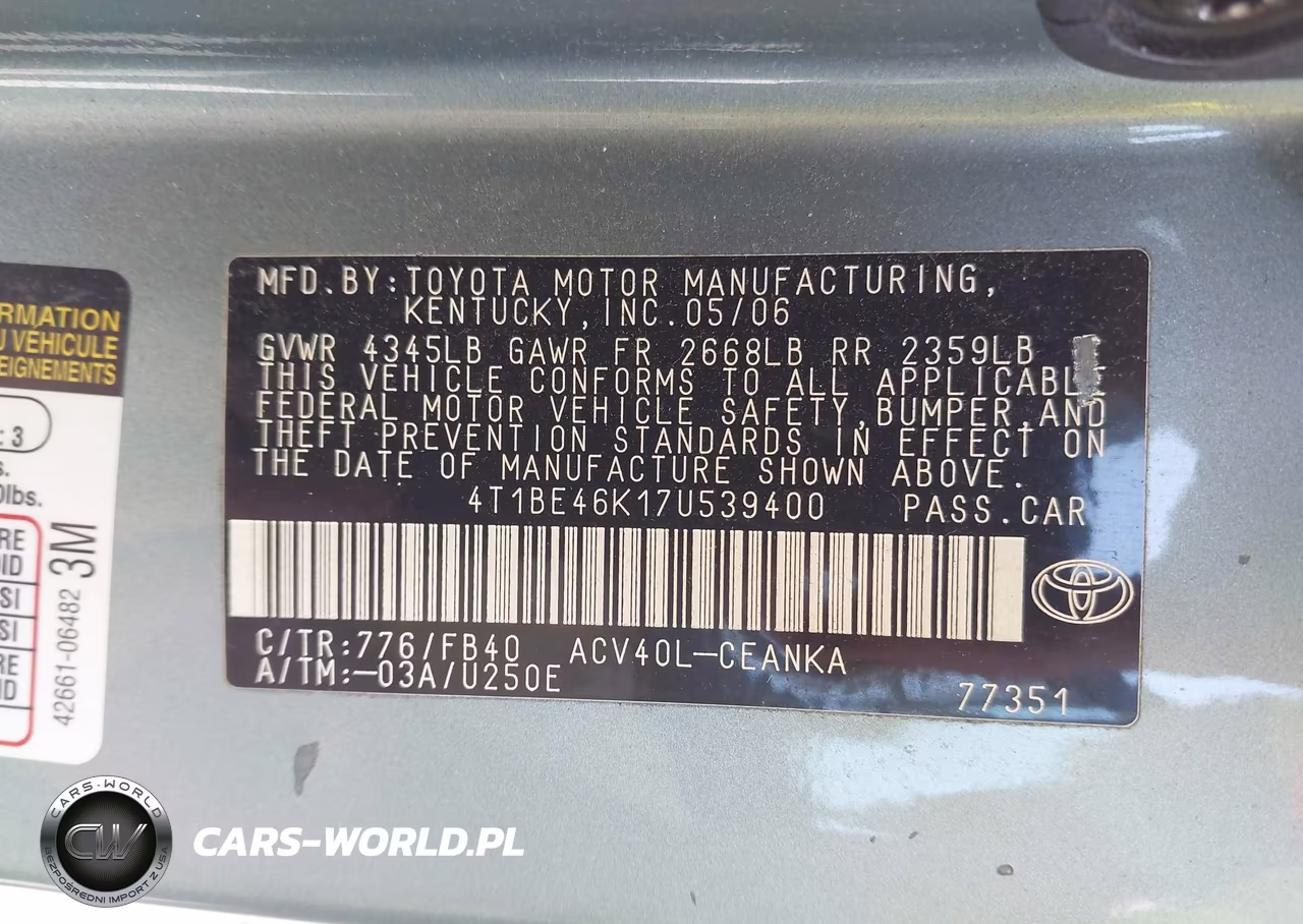 2007 Toyota Camry Le VIN:4T1BE46K17U539400 - 9