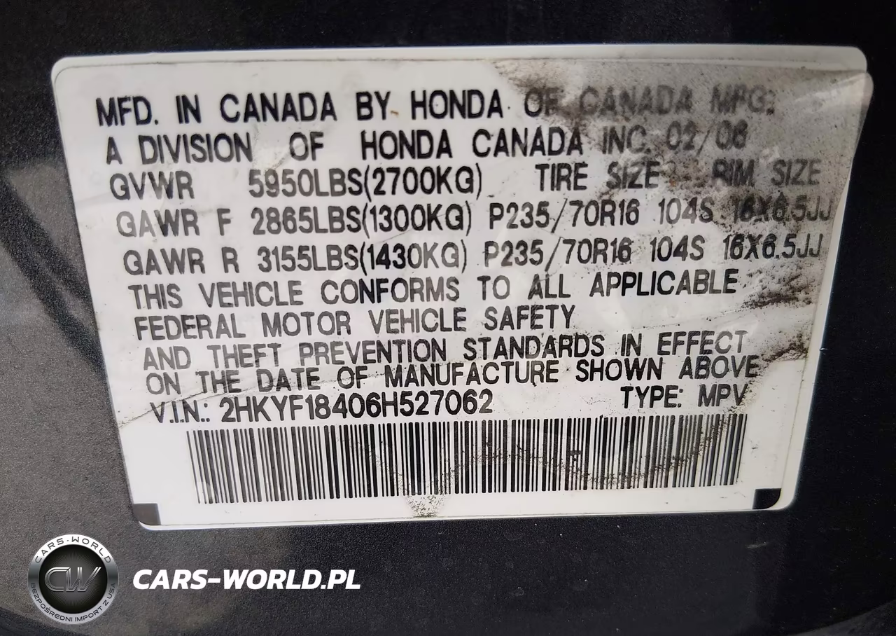 2006 Honda Pilot Ex VIN:2HKYF18406H527062 - 9