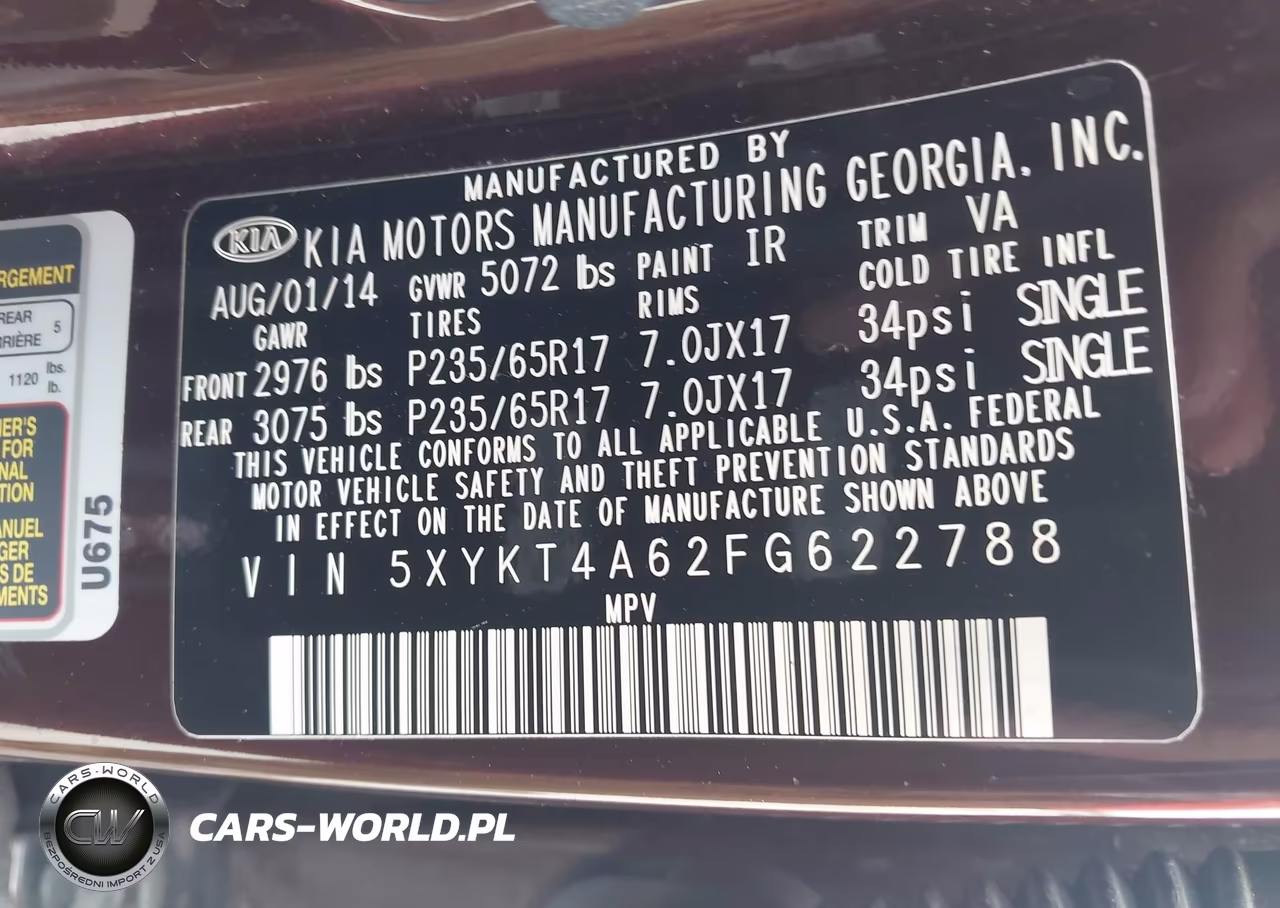 2015 Kia Sorento Lx VIN:5XYKT4A62FG622788 - 9