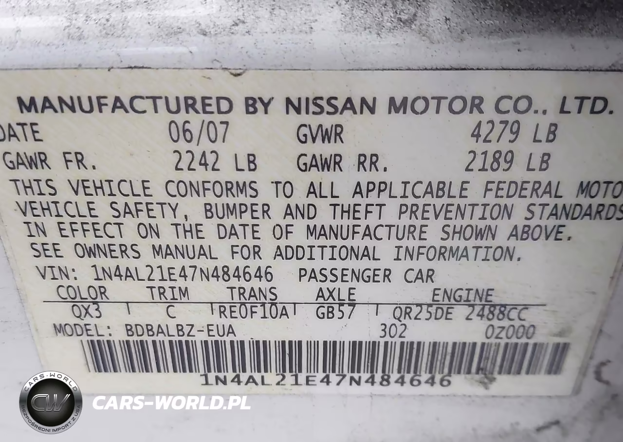 2007 Nissan Altima 2.5 S VIN:1N4AL21E47N484646 - 9