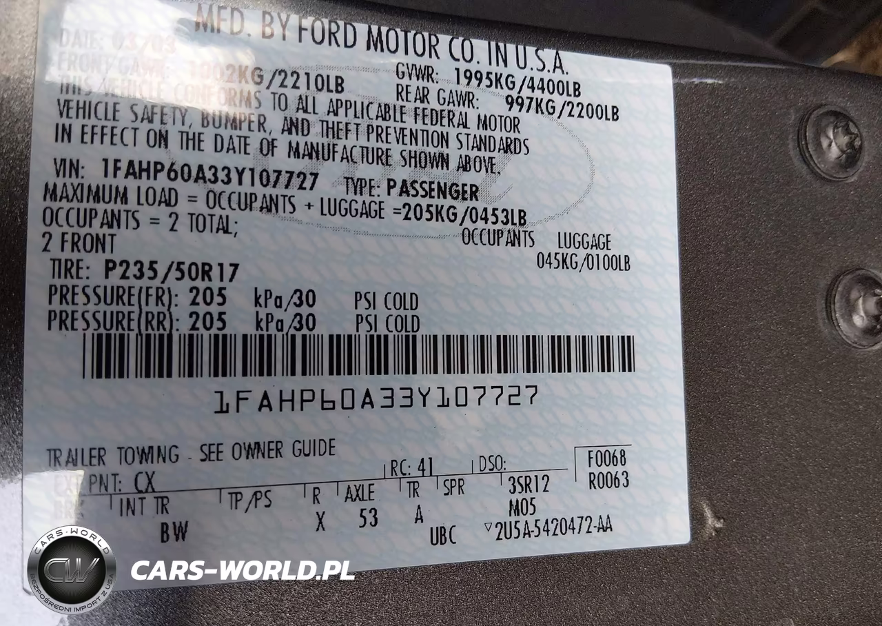 2003 Ford Thunderbird VIN:1FAHP60A33Y107727 - 9