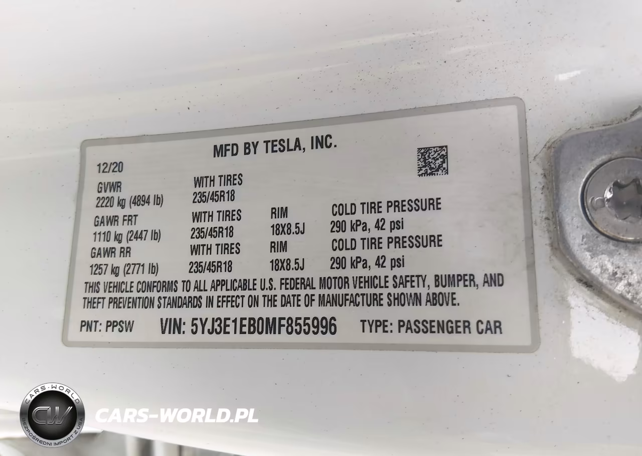 2021 Tesla Model 3 Long Range Dual Motor All-Wheel Drive VIN:5YJ3E1EB0MF855996 - 9