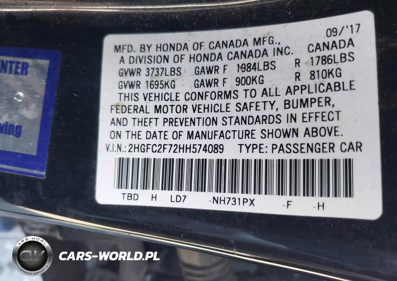 2017 Honda Civic Ex VIN:2HGFC2F72HH574089 - 9