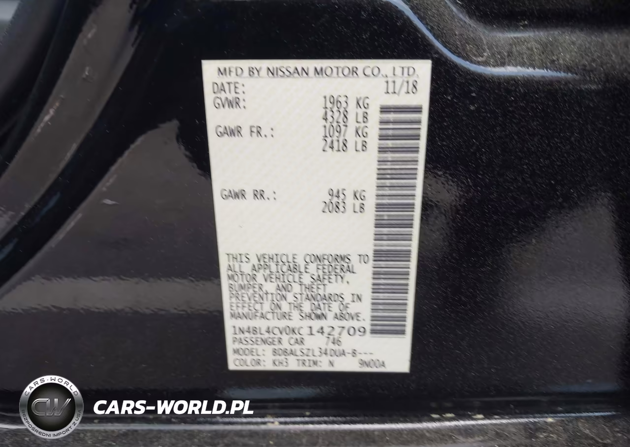 2019 Nissan Altima 2.5 Sr VIN:1N4BL4CV0KC142709 - 9