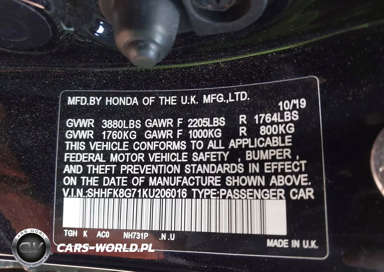2019 Honda Civic Type R Touring VIN:SHHFK8G71KU206016 - 9