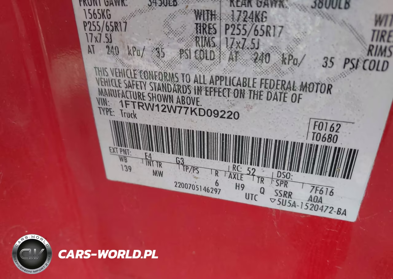 2007 Ford F-150 Xlt VIN:1FTRW12W77KD09220 - 9