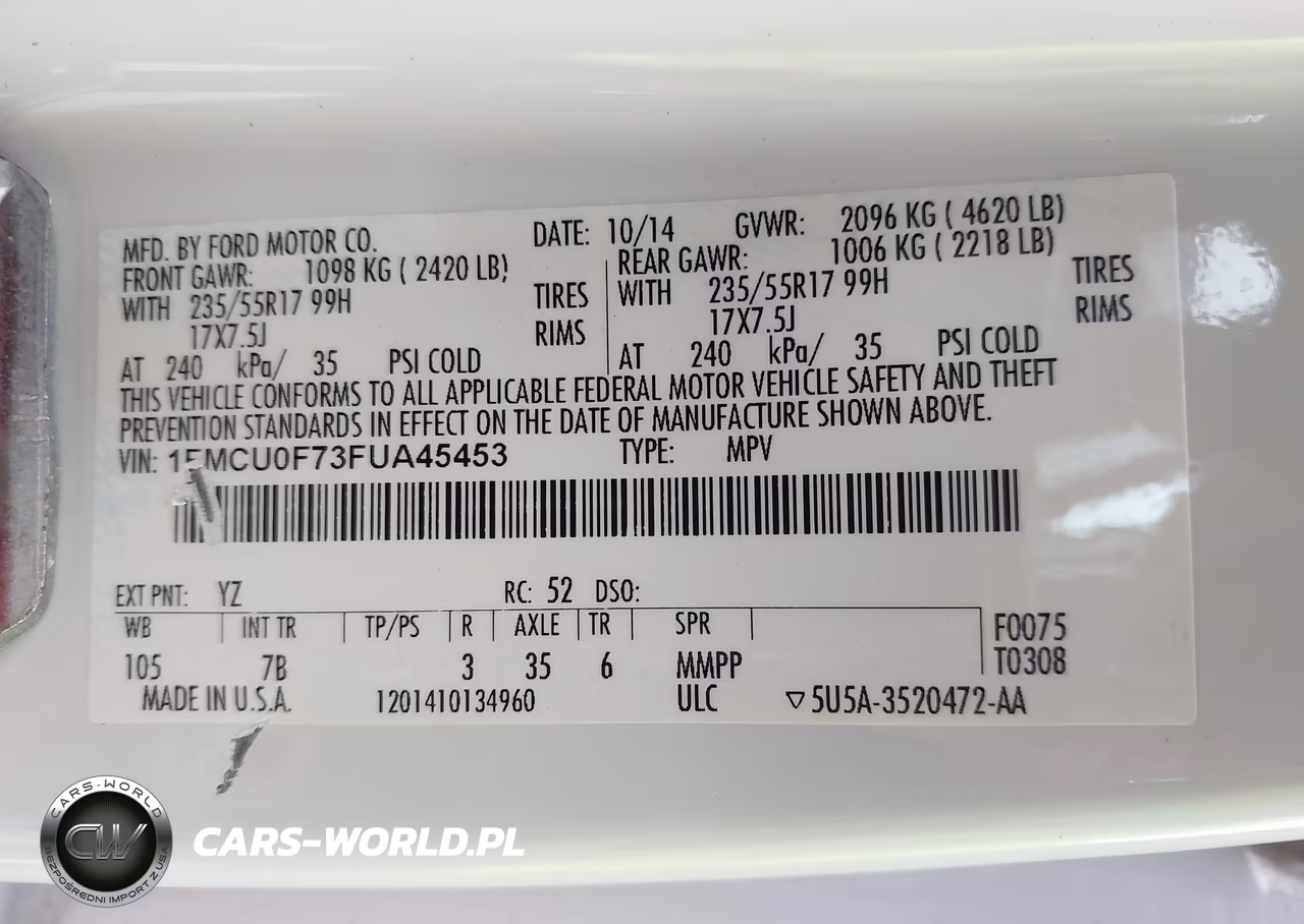 2015 Ford Escape S VIN:1FMCU0F73FUA45453 - 9
