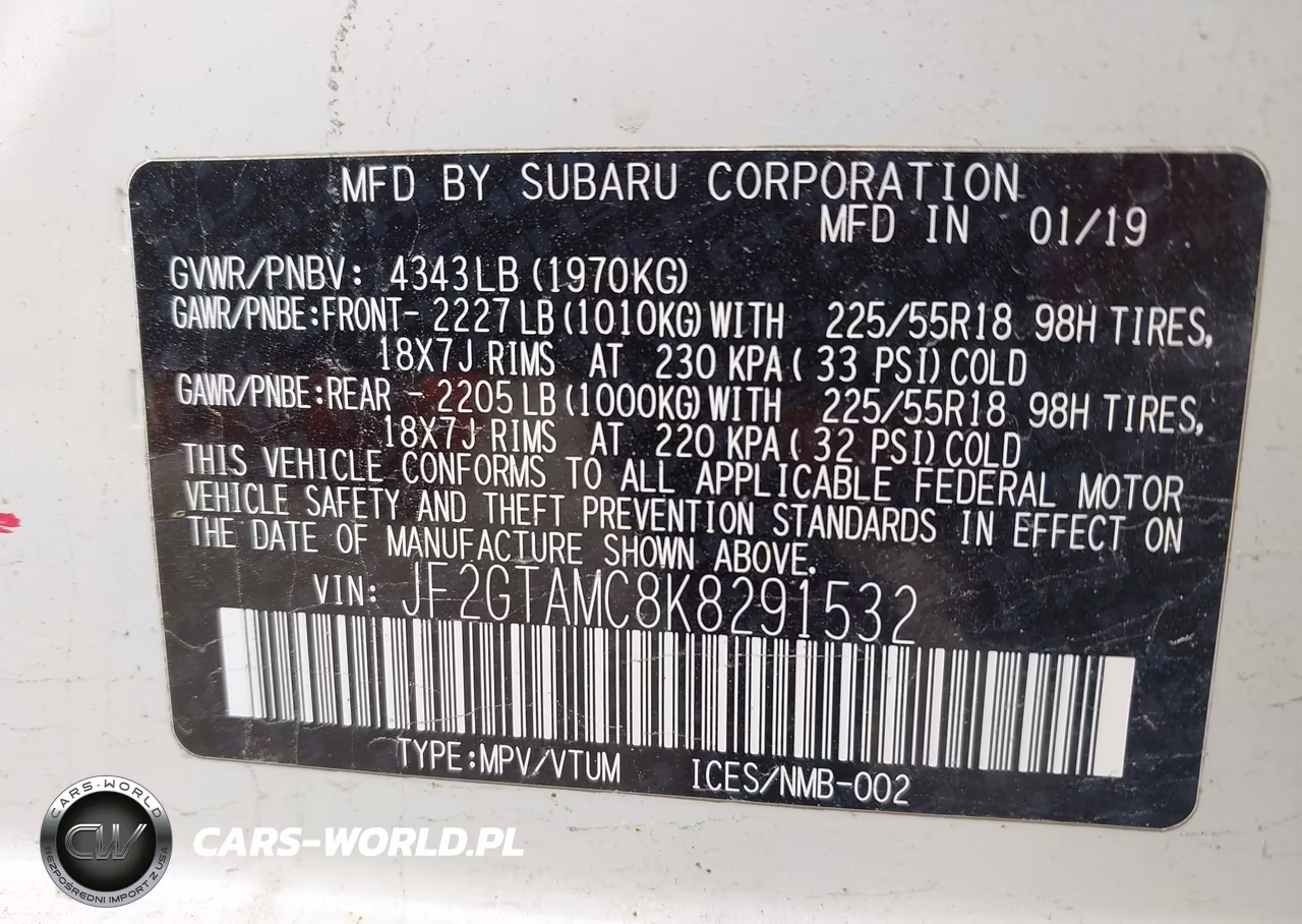 2019 Subaru Crosstrek 2.0I Limited VIN:JF2GTAMC8K8291532 - 9