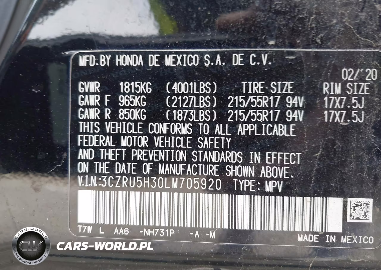 2020 Honda Hr-V 2Wd Lx VIN:3CZRU5H30LM705920 - 9