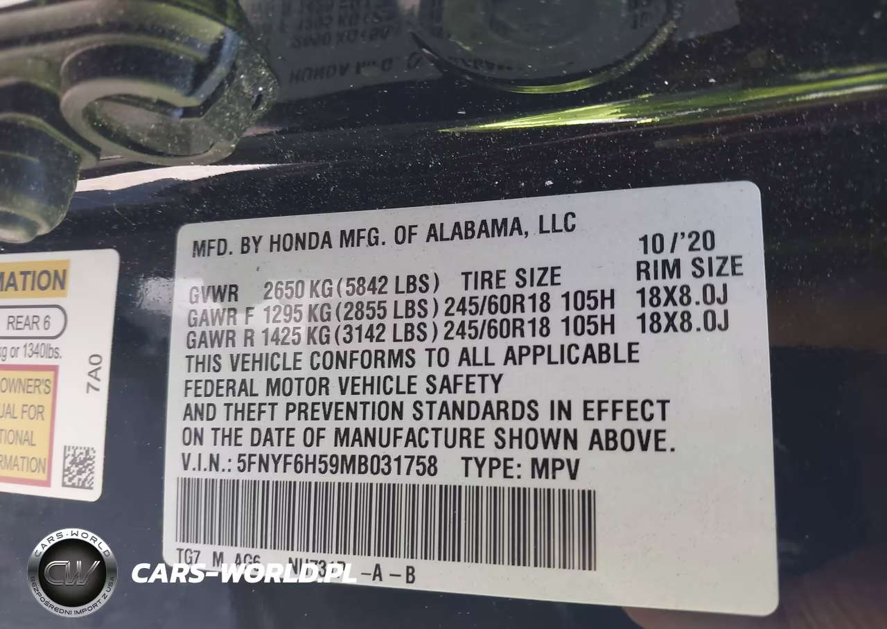 2021 Honda Pilot Awd Ex-L VIN:5FNYF6H59MB031758 - 9