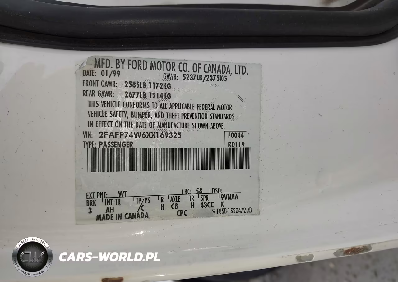 1999 Ford Crown Victoria Lx VIN:2FAFP74W6XX169325 - 9