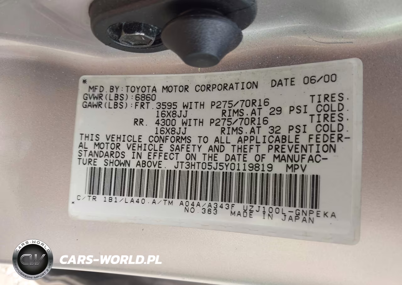 2000 Toyota Land Cruiser VIN:JT3HT05J5Y0119819 - 9