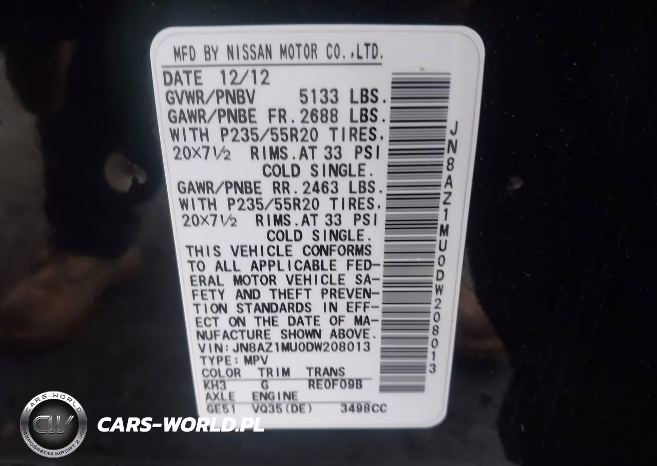 2013 Nissan Murano Le VIN:JN8AZ1MU0DW208013 - 9