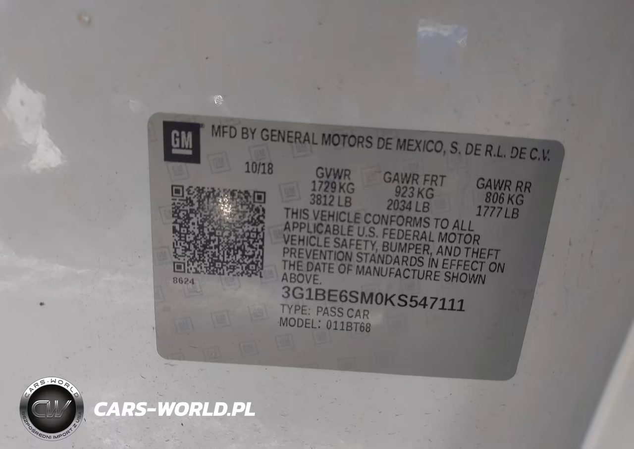 2019 Chevrolet Cruze Lt VIN:3G1BE6SM0KS547111 - 9