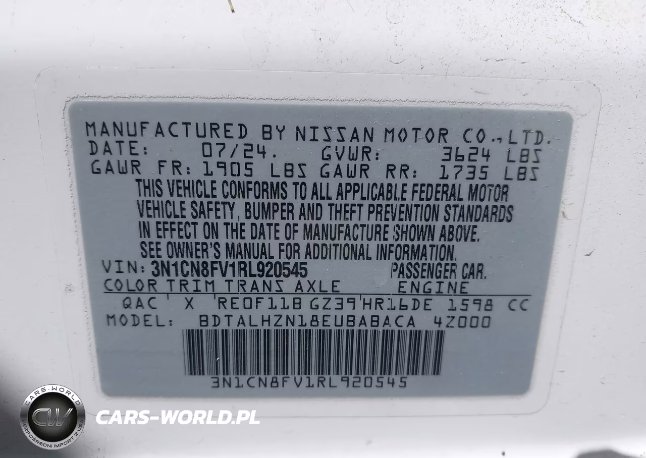 2024 Nissan Versa 1.6 Sr VIN:3N1CN8FV1RL920545 - 9
