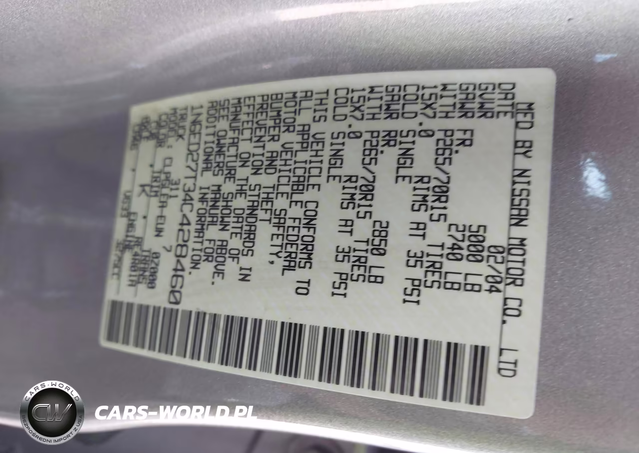 2004 Nissan Frontier Xe-V6 VIN:1N6ED27T34C428460 - 9