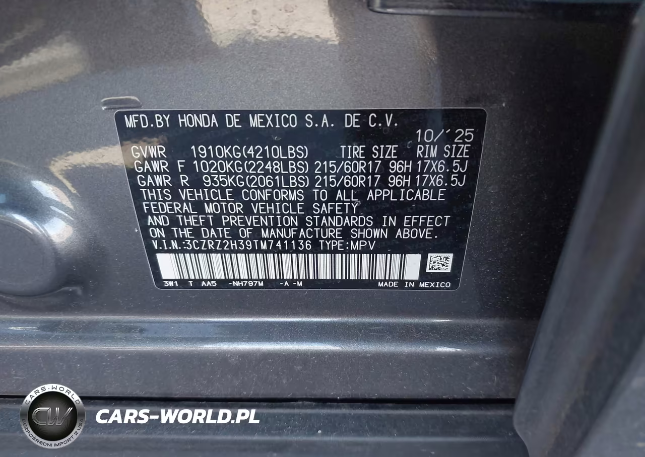 2026 Honda Hr-V Awd Lx VIN:3CZRZ2H39TM741136 - 9