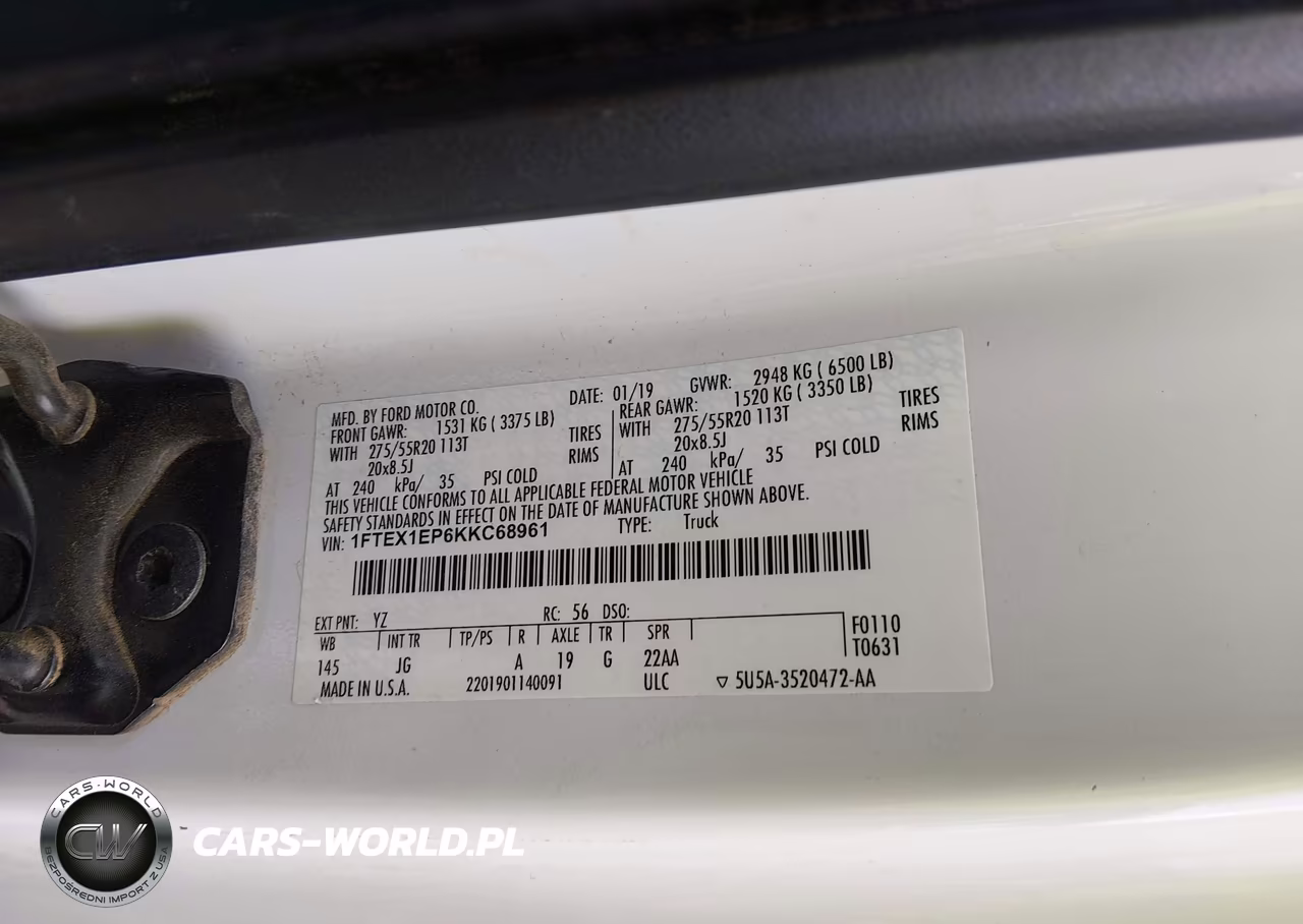 2019 Ford F-150 Xl VIN:1FTEX1EP6KKC68961 - 9