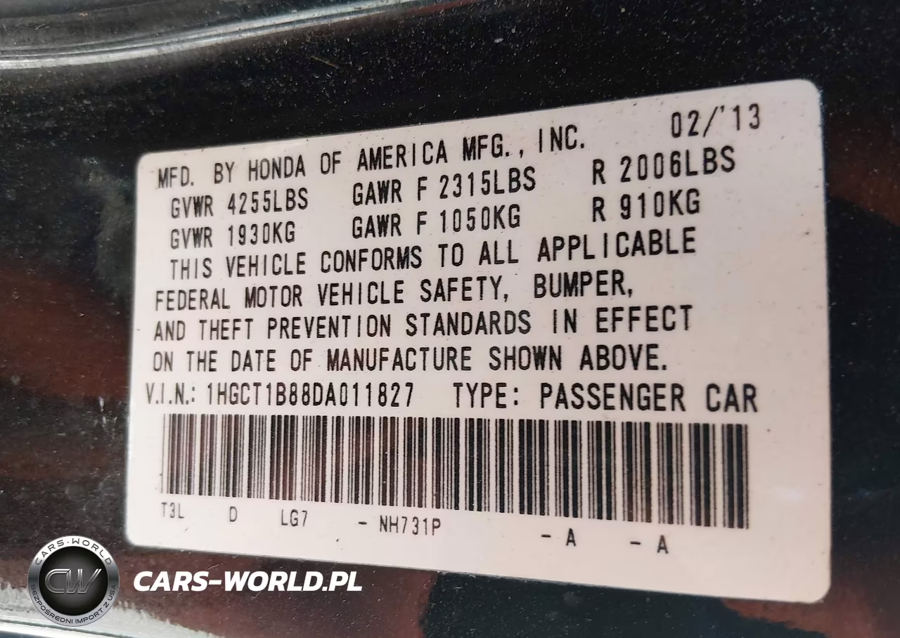 2013 Honda Accord Ex-L VIN:1HGCT1B88DA011827 - 9