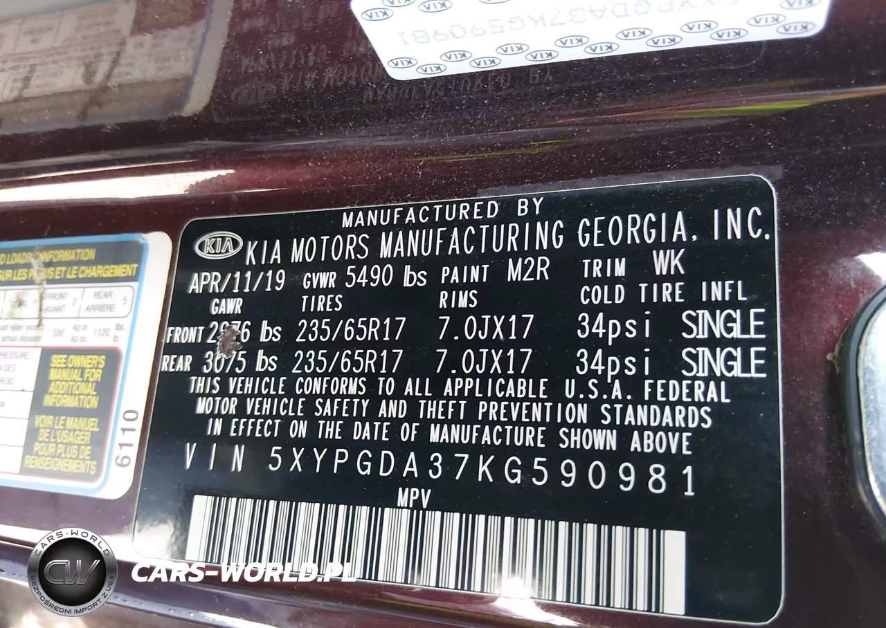 2019 Kia Sorento 2.4L Lx VIN:5XYPGDA37KG590981 - 9
