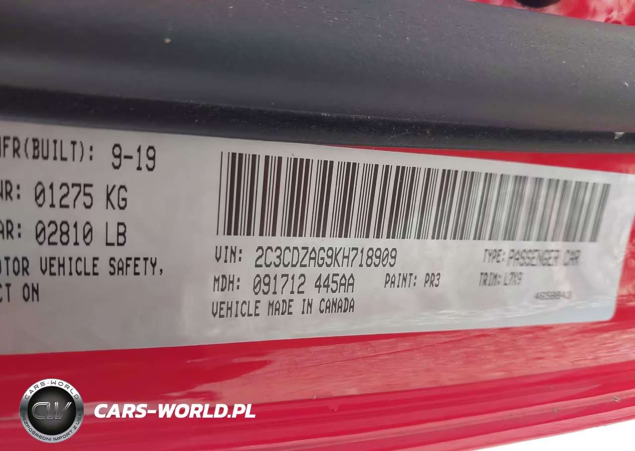 2019 Dodge Challenger Sxt VIN:2C3CDZAG9KH718909 - 9
