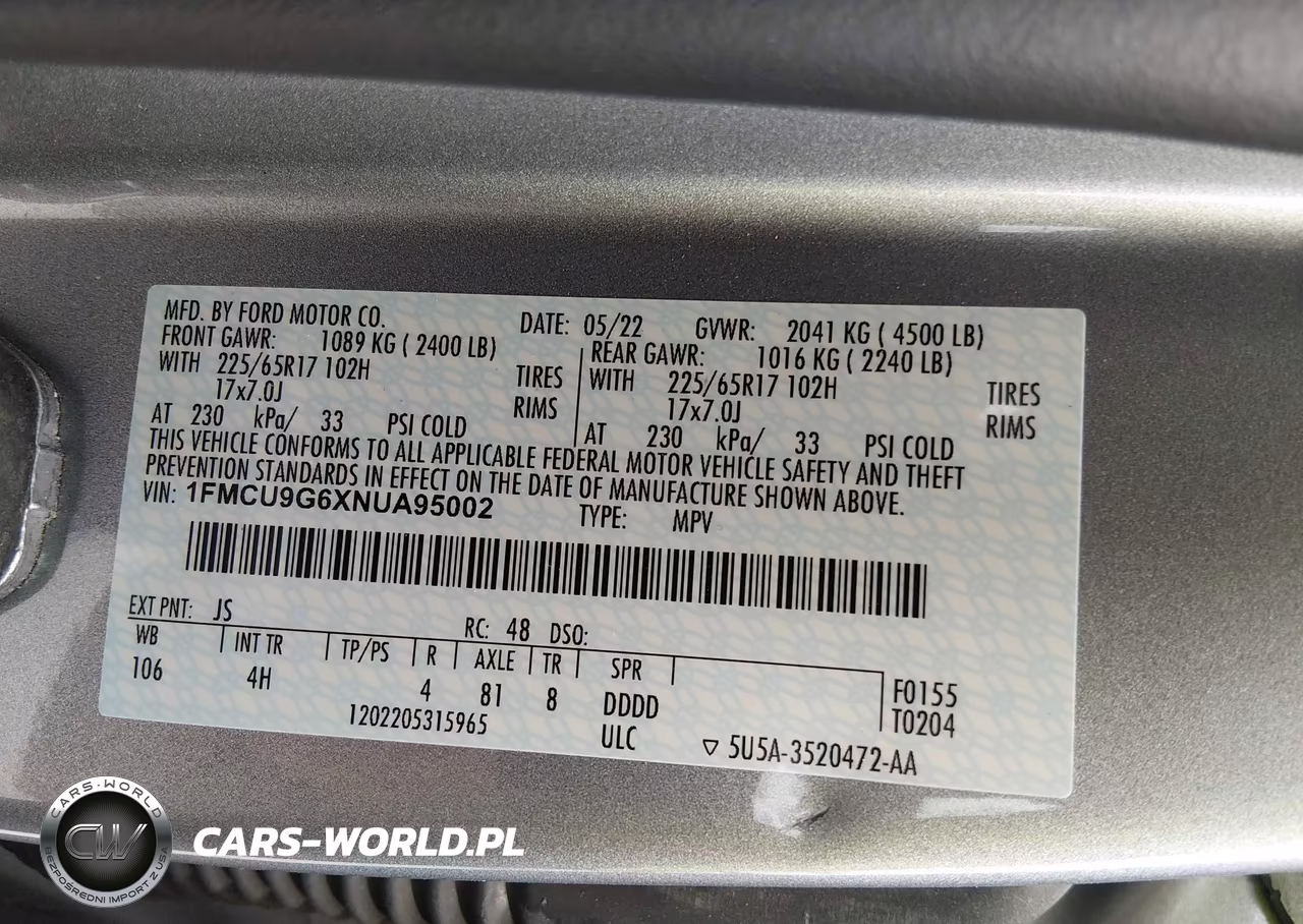 2022 Ford Escape Se VIN:1FMCU9G6XNUA95002 - 9