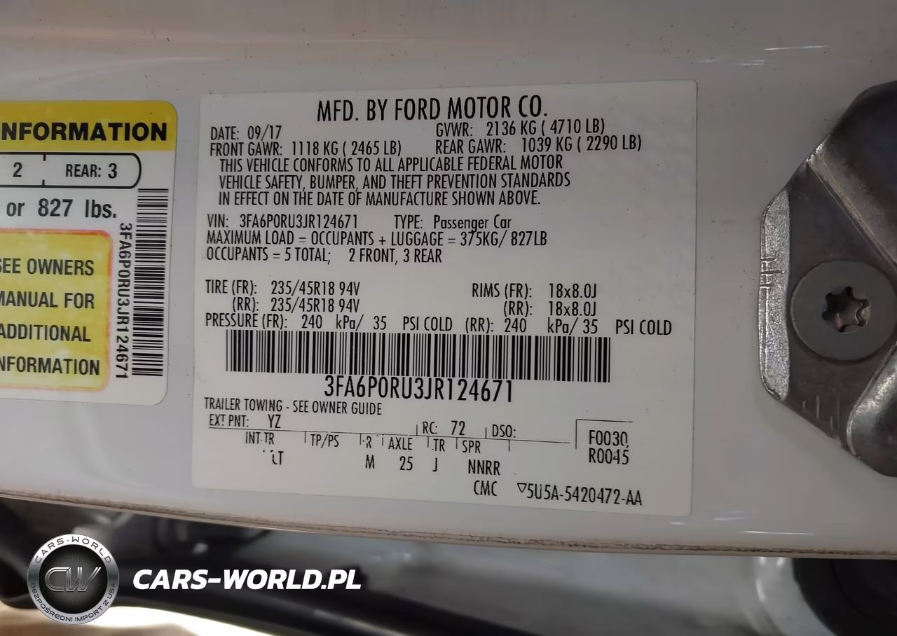 2018 Ford Fusion Hybrid Titanium VIN:3FA6P0RU3JR124671 - 9