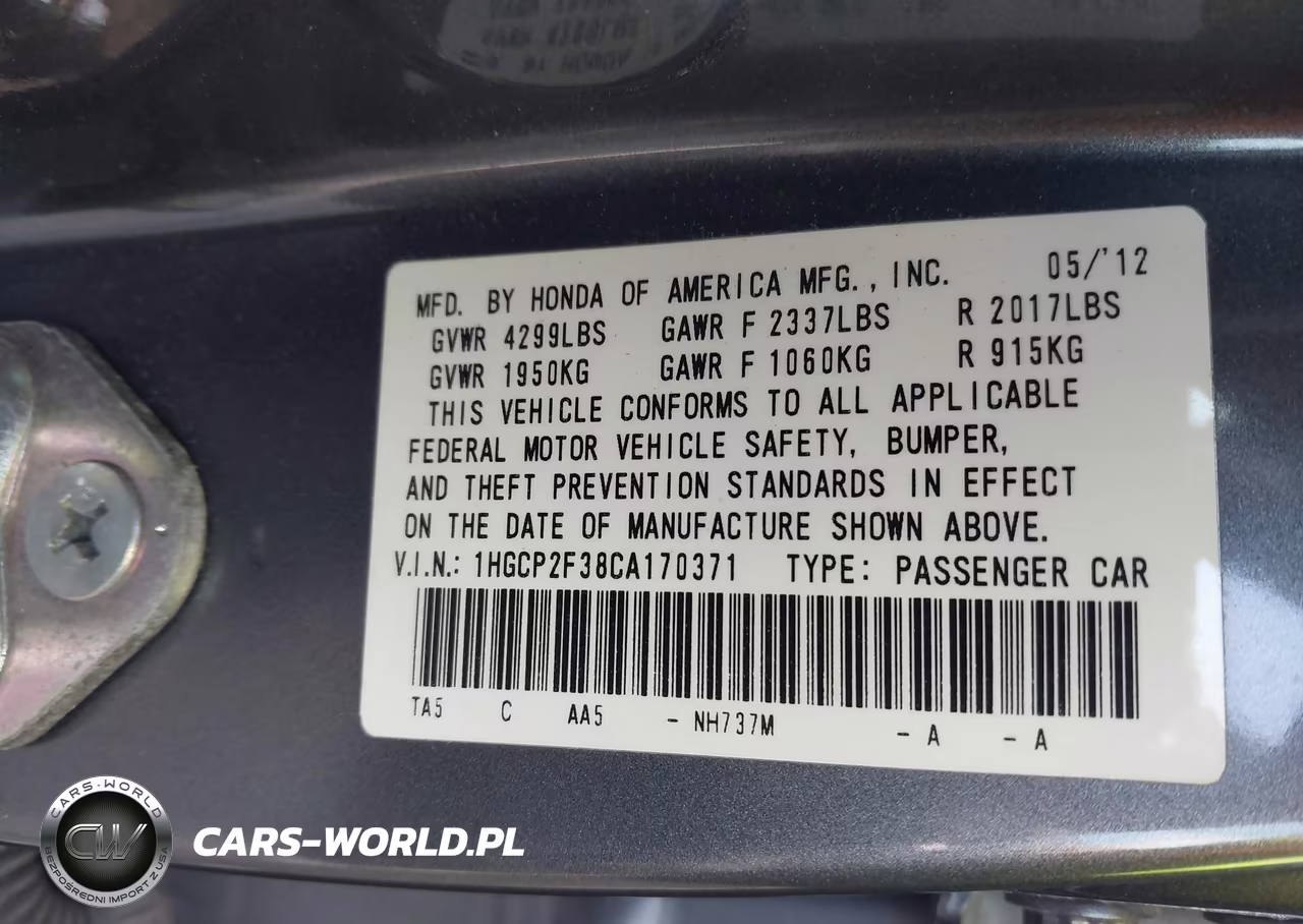 2012 Honda Accord 2.4 Lx VIN:1HGCP2F38CA170371 - 9
