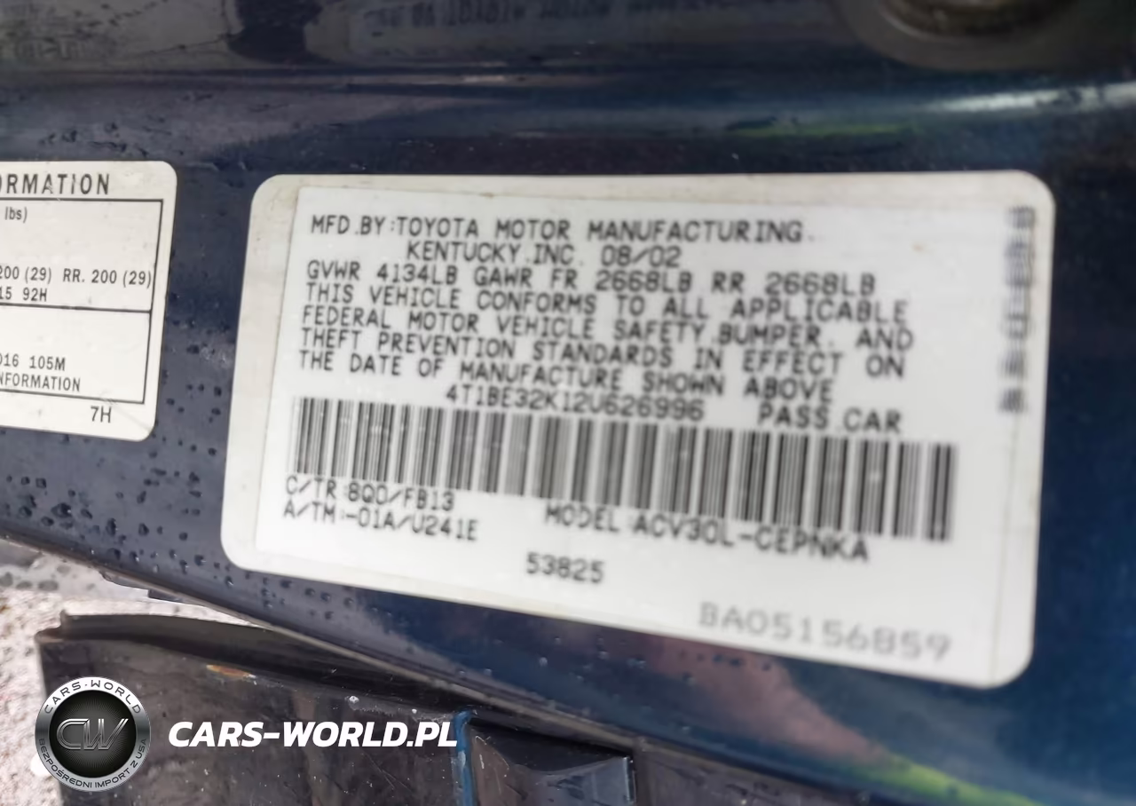 2002 Toyota Camry Le-Se-Xle VIN:4T1BE32K12U626996 - 9