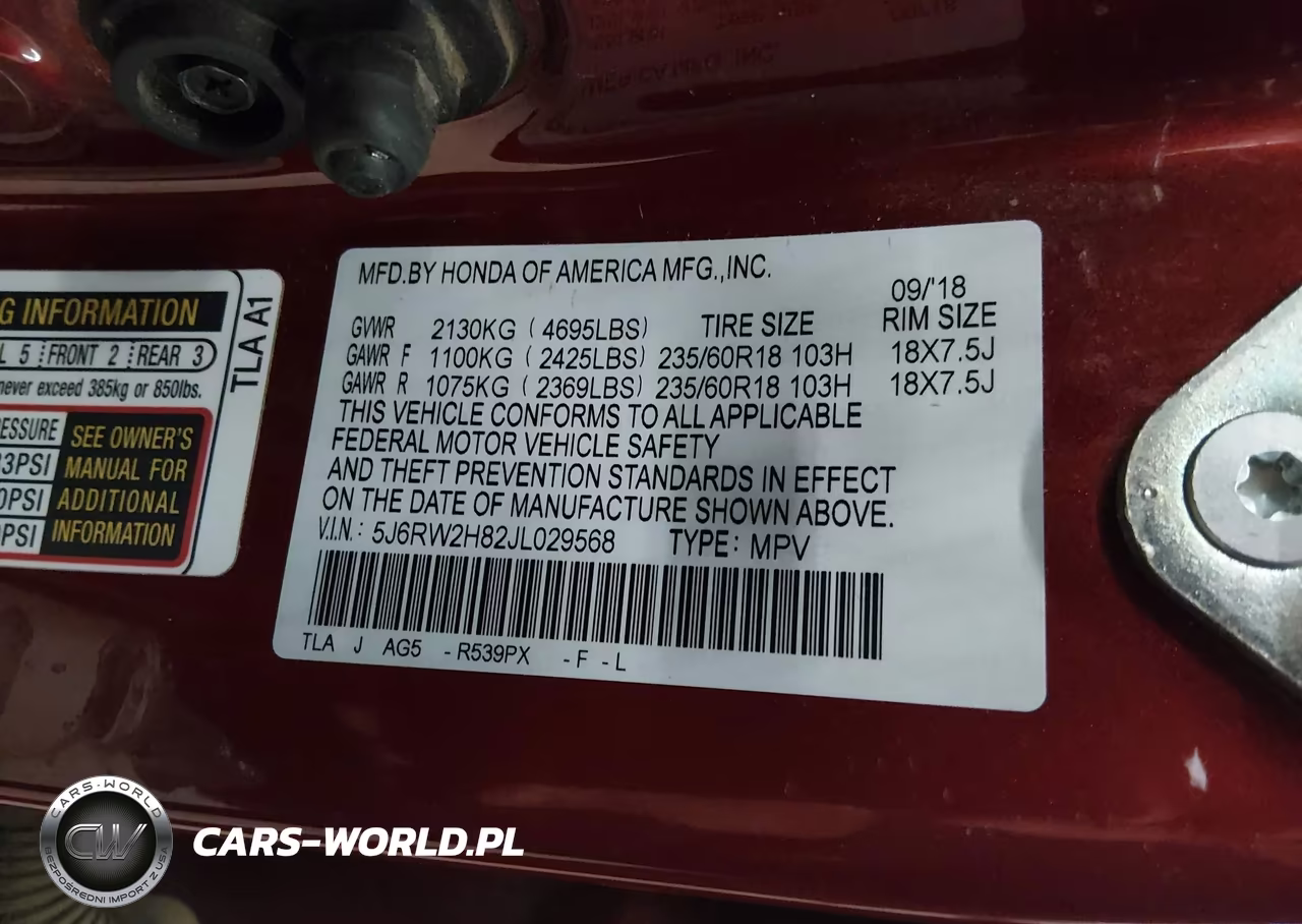 2018 Honda Cr-V Ex-L-Ex-L Navi VIN:5J6RW2H82JL029568 - 9