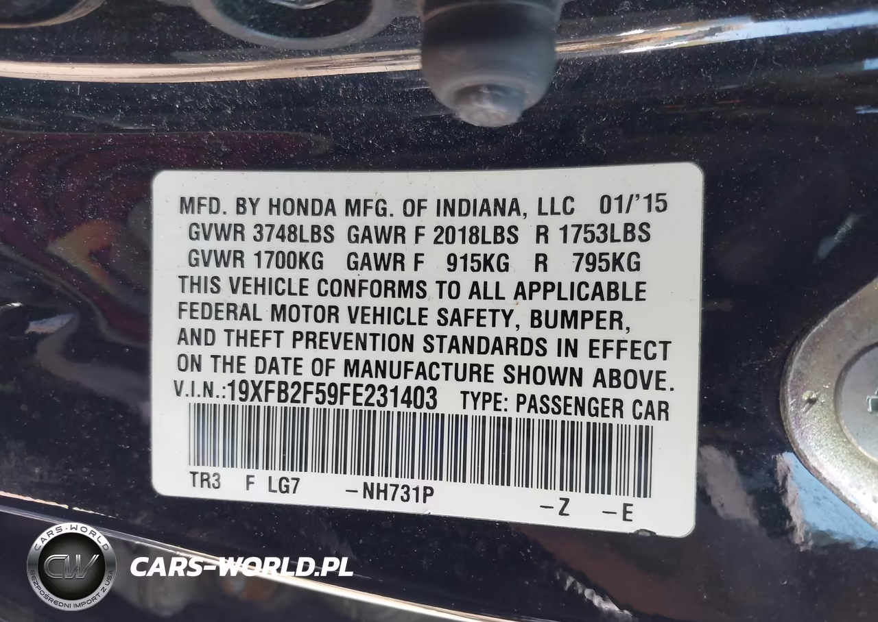 2015 Honda Civic Lx VIN:19XFB2F59FE231403 - 9