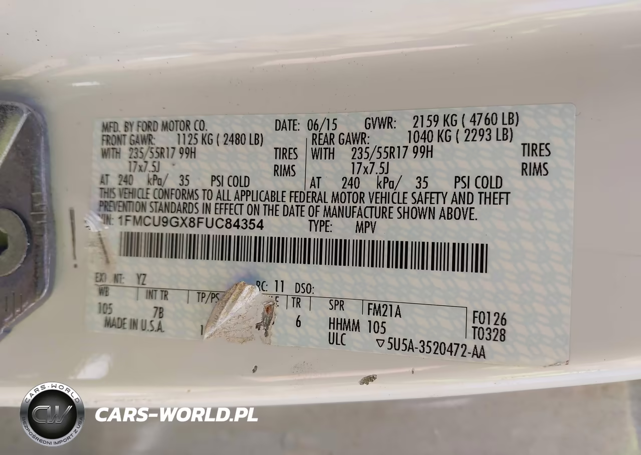 2015 Ford Escape Se VIN:1FMCU9GX8FUC84354 - 9
