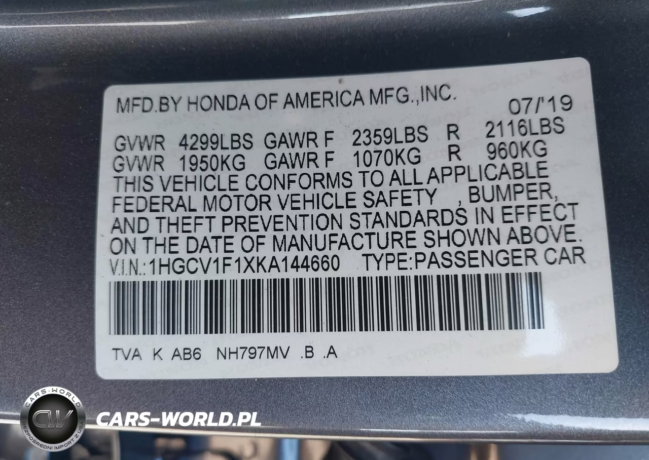 2019 Honda Accord Lx VIN:1HGCV1F1XKA144660 - 9