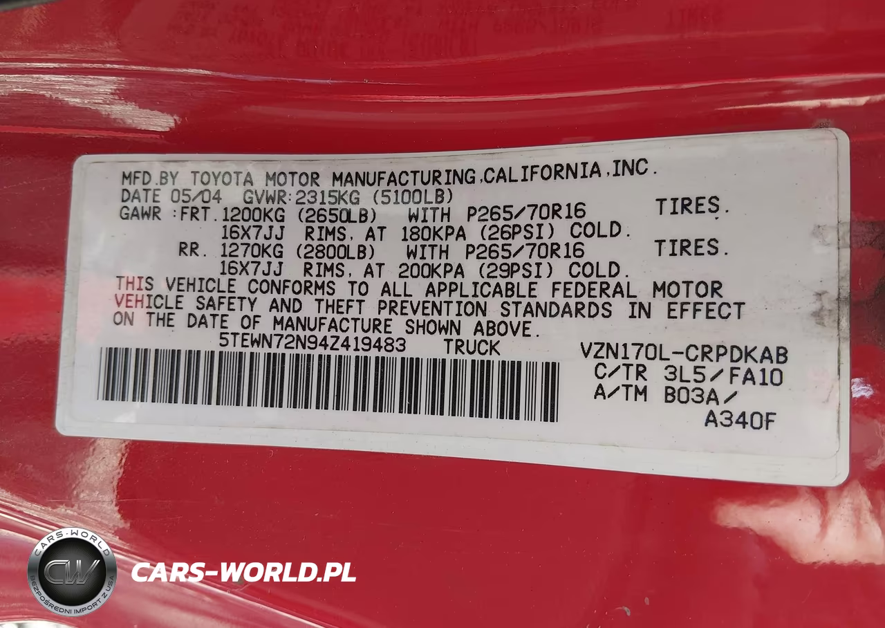 2004 Toyota Tacoma Base V6 VIN:5TEWN72N94Z419483 - 9