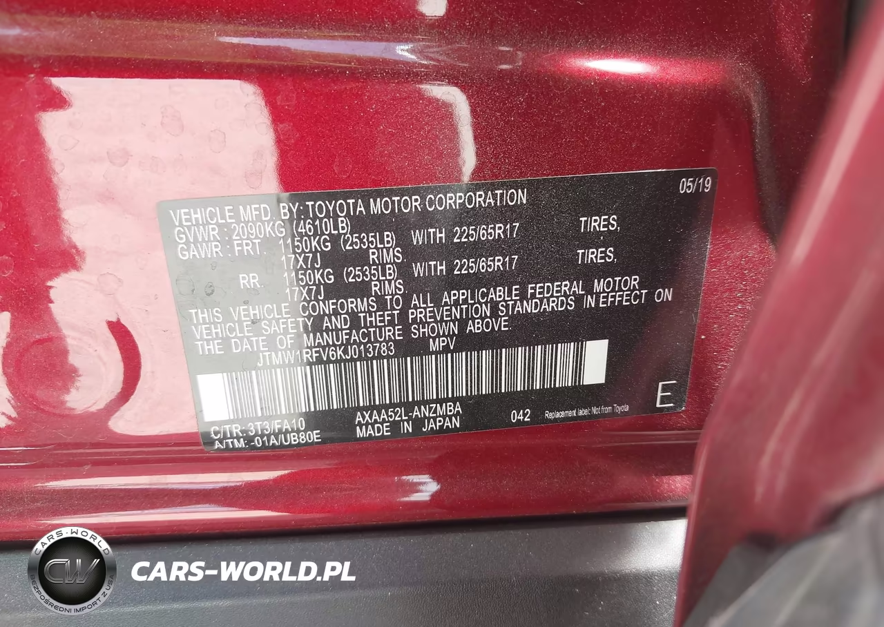 2019 Toyota Rav4 Xle VIN:JTMW1RFV6KJ013783 - 9