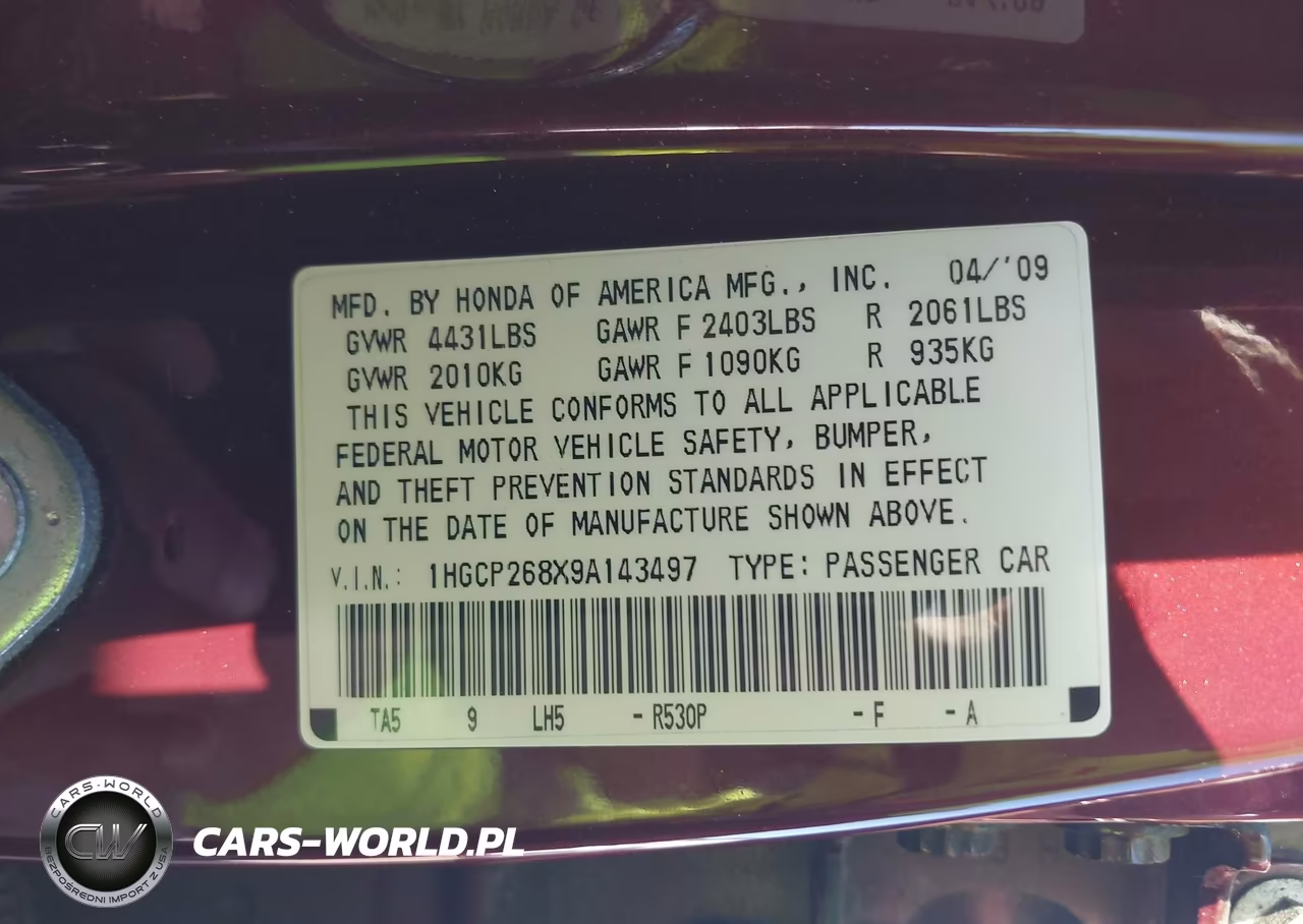 2009 Honda Accord 2.4 Ex-L VIN:1HGCP268X9A143497 - 9