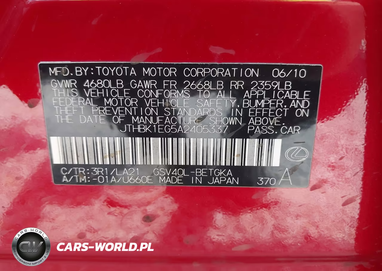 2010 Lexus Es 350 VIN:JTHBK1EG5A2405337 - 9