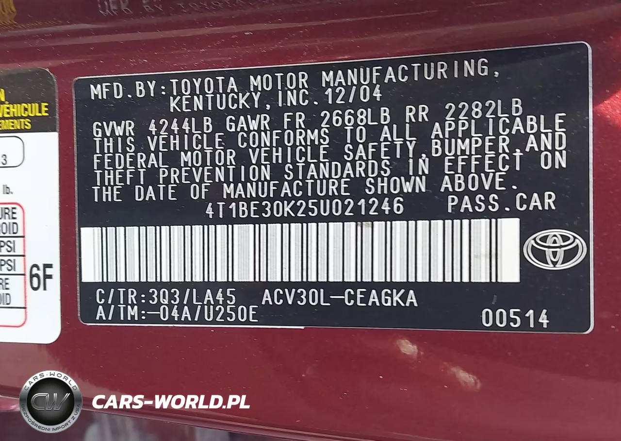 2005 Toyota Camry Xle VIN:4T1BE30K25U021246 - 9