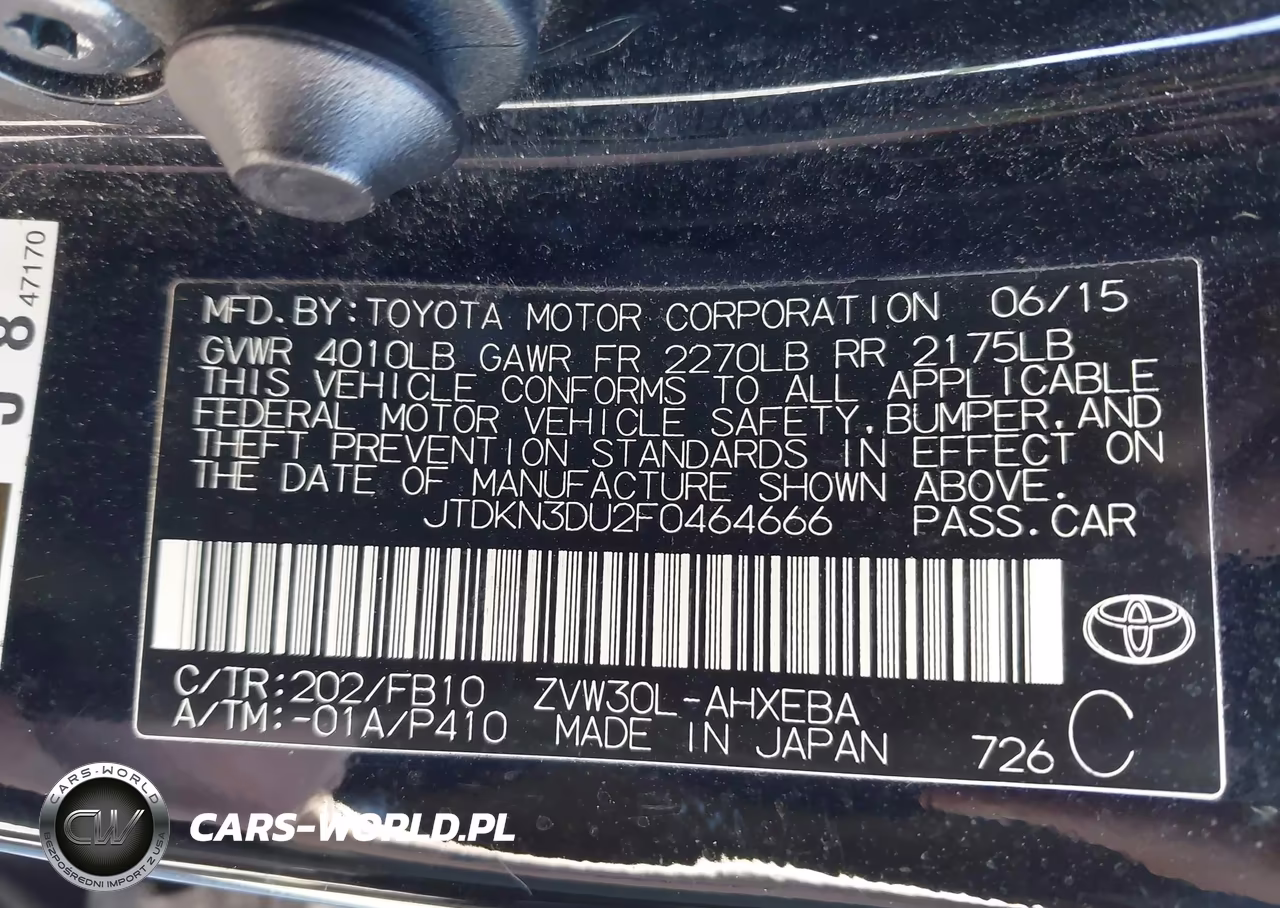 2015 Toyota Prius Two VIN:JTDKN3DU2F0464666 - 9