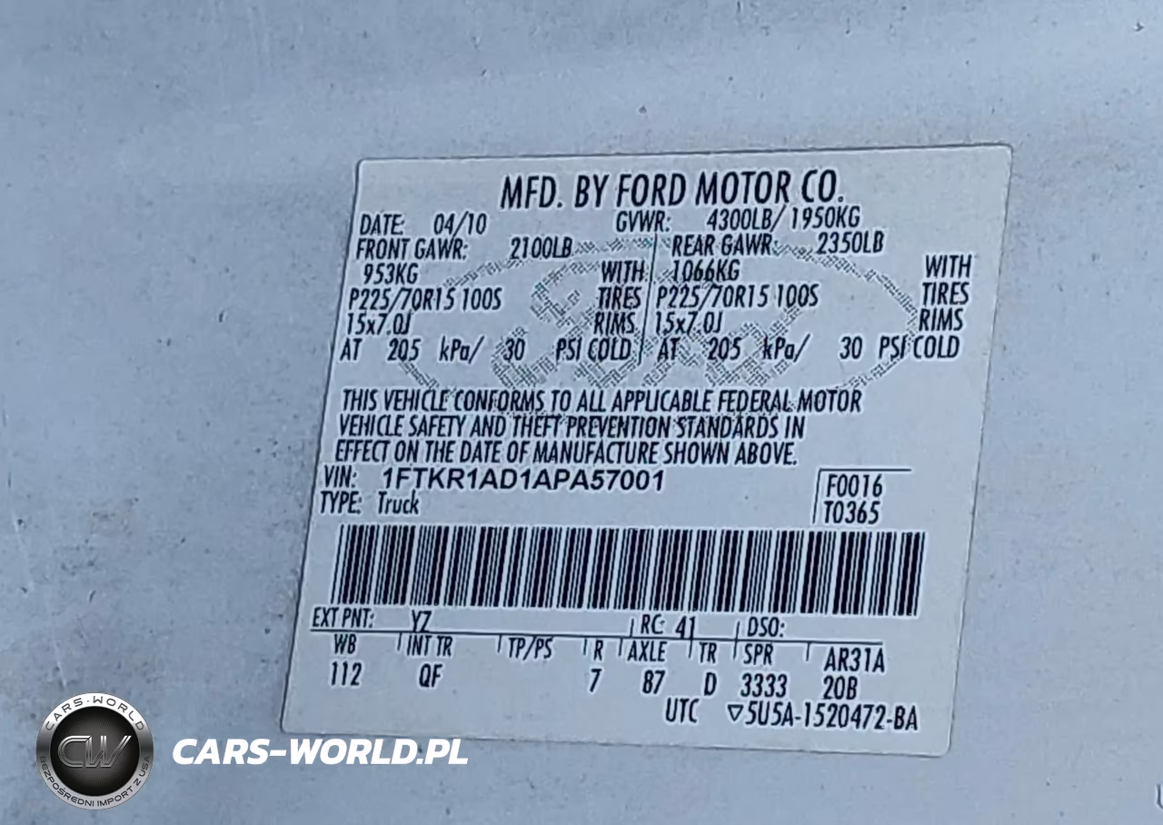 2010 Ford Ranger Xl-Xlt VIN:1FTKR1AD1APA57001 - 9