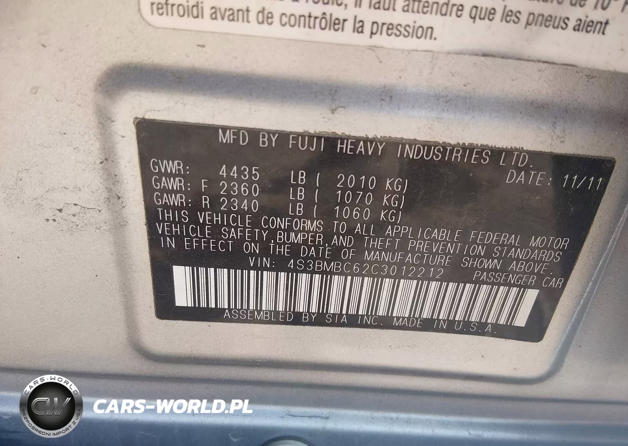 2012 Subaru Legacy 2.5I Premium VIN:4S3BMBC62C3012212 - 9